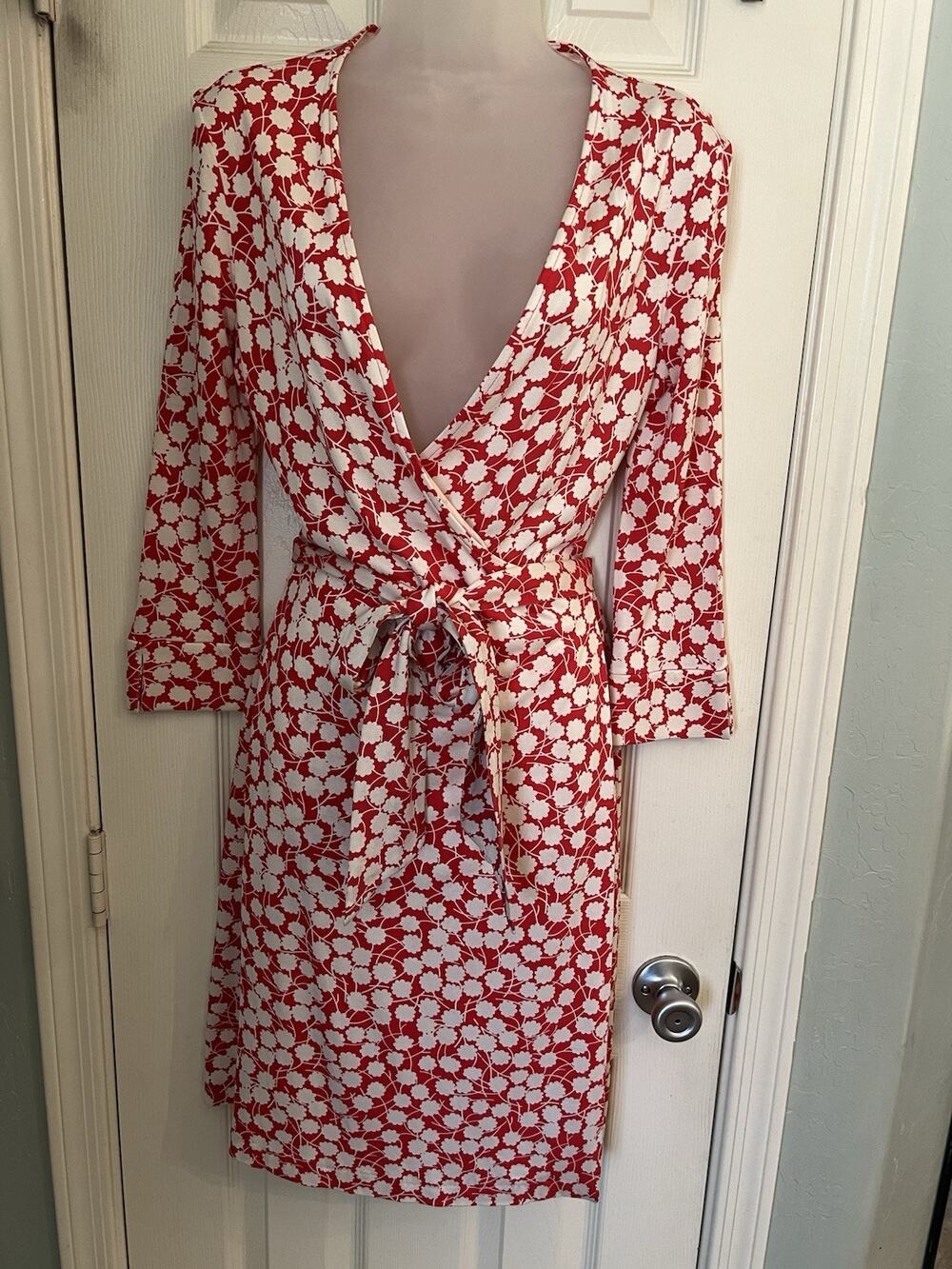 DVF VTG Jersey Knit Silk Julian Dress 4 Cherry Blossom